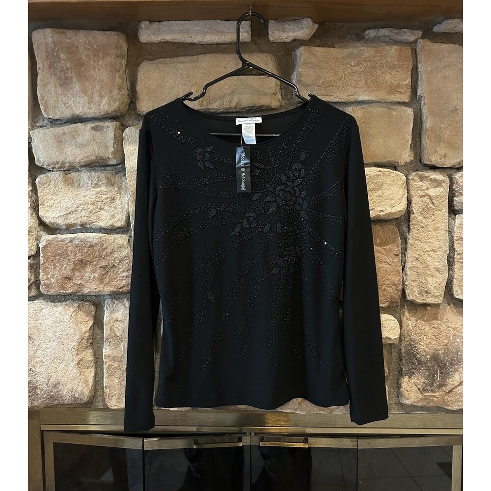 VTG 90s/Y2K Bleeker & McDougal Deadstock NWT Beaded Sequin Black Top USA Women L